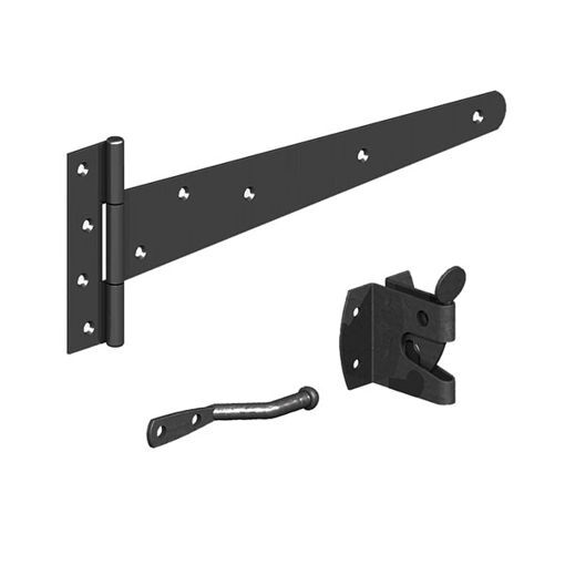 Picture of Pedestrian Gate Fixing Kit - Black (Includes Pair Of T-Hinges & Auto Catch)