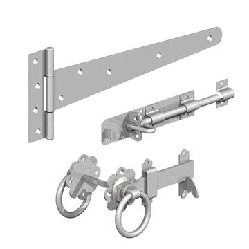 Picture of PERRY SIDE GATE FIXING KIT - GALV (INCLUDES PAIR OF T-HINGES, BRENTON BOLT & RING LATCH)