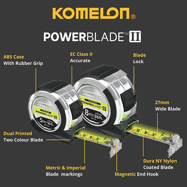 Komelon Powerblade Tape Measure 8m (Width 27mm)